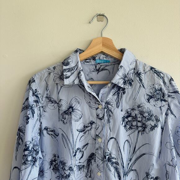 J. Mclaughlin Lois Floral Striped Button Down Shirt Blue L - Picture 4 of 7